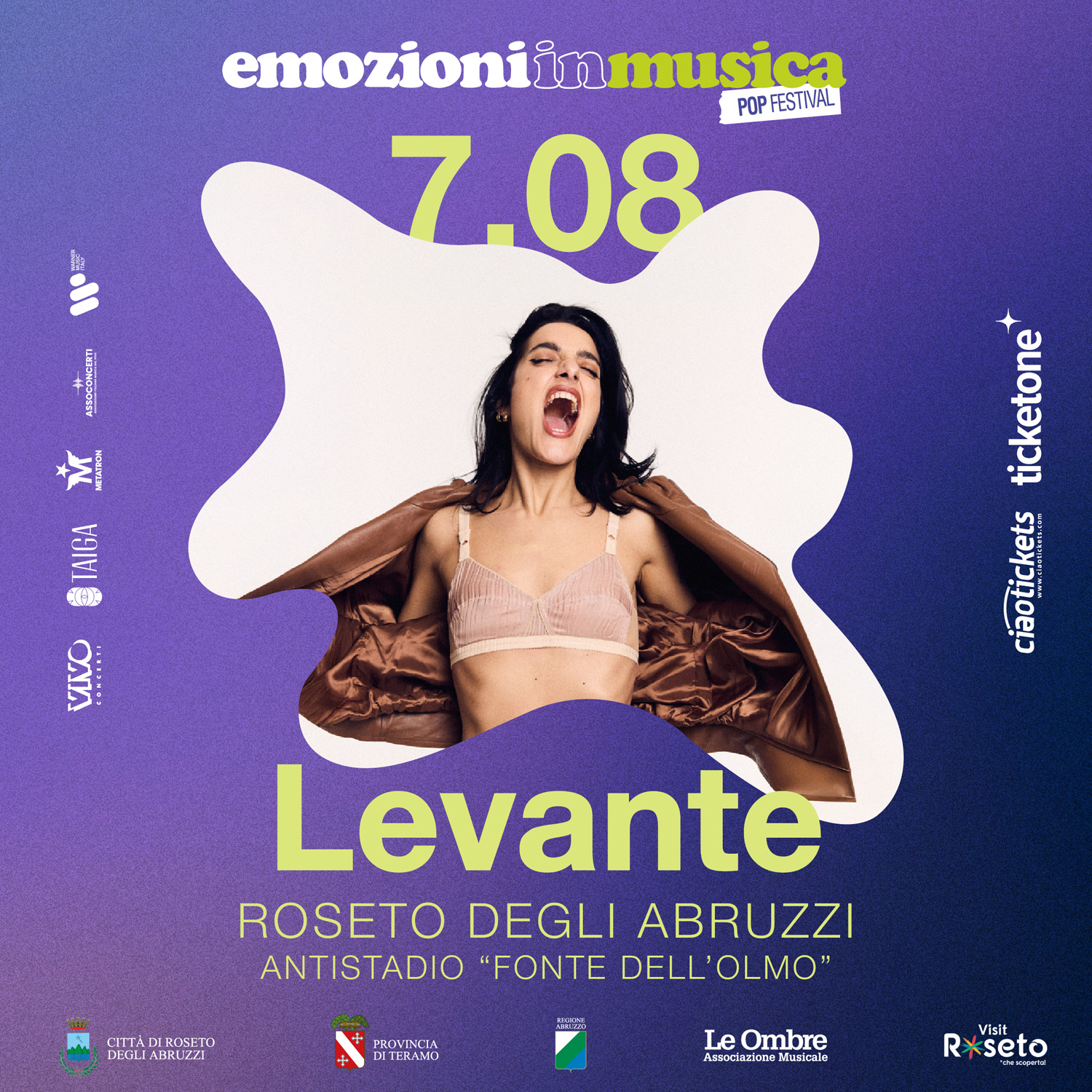 levante_quadrato Levante parteciperà il 7 agosto ad Emozioni In Musica, a Roseto degli Abruzzi
