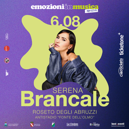 serena-brancale-roseto-degli-abruzzi-concerto.jpg Serena Brancale parteciperà il 6 agosto ad Emozioni In Musica, a Roseto degli Abruzzi